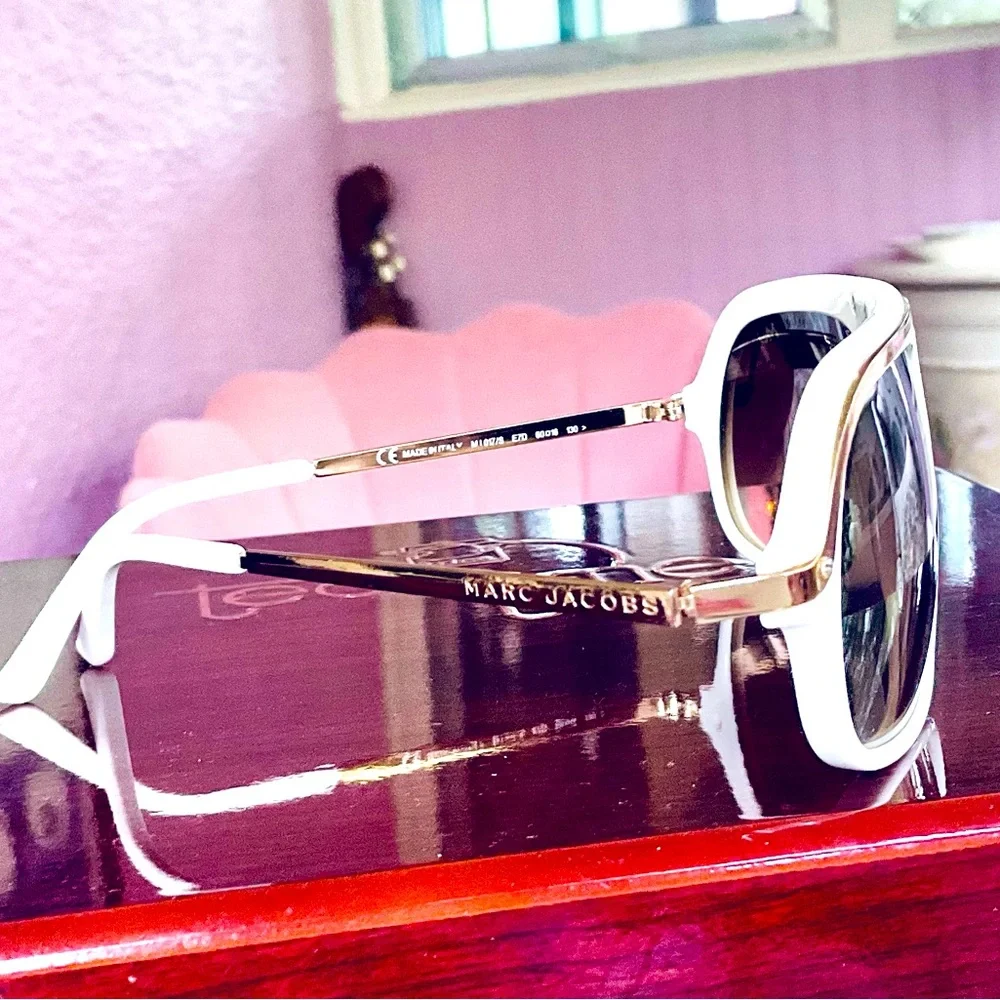 Marc Jacobs White and Gold Oversized Aviator Sunglasses